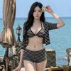 New sexy slim striped bikini three-piece Thai retro vacation wind hot spring beach swimsuit women