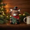 Christmas Tree Hanging Decorations Highland Cow Figurine, Resin Holiday Statue with Santa Hat & Small Animal Figurines Gift Box, Cute Sitting