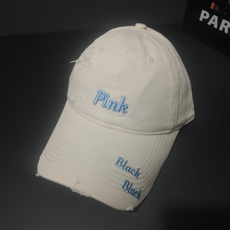American soft top ripped letter baseball cap men's and women's trendy brand cap showing face small embroidery hat