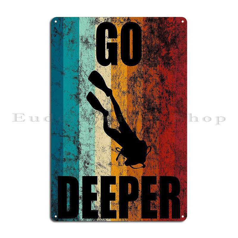 Retro Vintage Scuba Dive Go Deeper Diver Down Flag Vintage Diving Gear Metal Plaque Wall Plaque Designs Tin Sign Poster