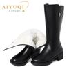Women Boots Genuine Leather  Warm Thick Women's Wool Boots Large Size Winter Shoes For Women