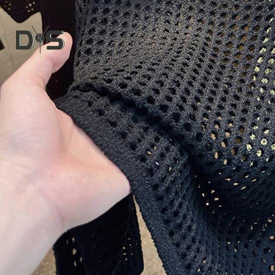 Солнцезащитный чехол с круглым вырезом и длинным рукавом, однотонные трикотажные топы свободного кроя, ажурный трикотажный дизайн, повседневные топы