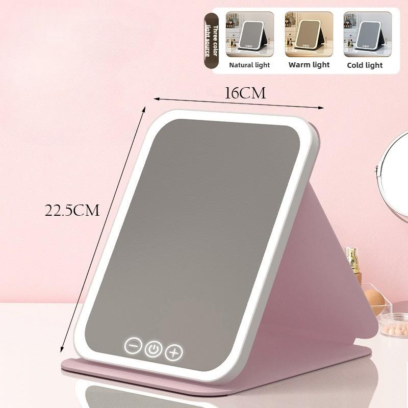3Colors Foldable HD Makeup Mirror Intelligent Touch Control Adjustable Light LED Cosmetic Mirror Type-c Charging for Girls&Women