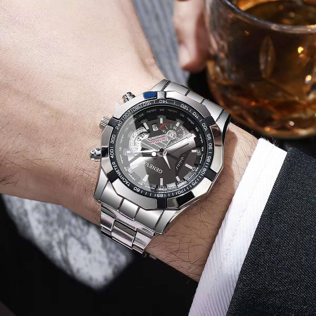 Модные мужские деловые часы Роскошные часы с большим циферблатом и календарем Кварцевые часы Мужские часы Reloj Hombre