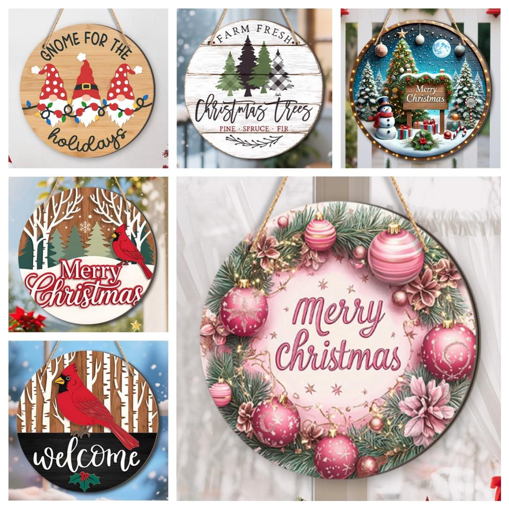 Christmas Christmas Tree Welcome Sign 2D Flat Wooden Holiday Party Hanging Sign Ornaments