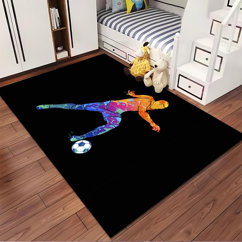 Colorful Soccer Player Illustration Rug Non-slip rug suitable for living room and bedroom sofas.