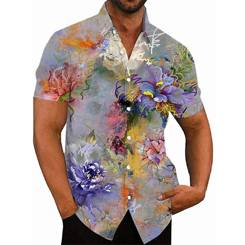 Summer New Harajuku 3D Florals Printing Shirts Colorful Flowers Graphic Short Shirts For Men Fashion Streetwear Blouses Clothing