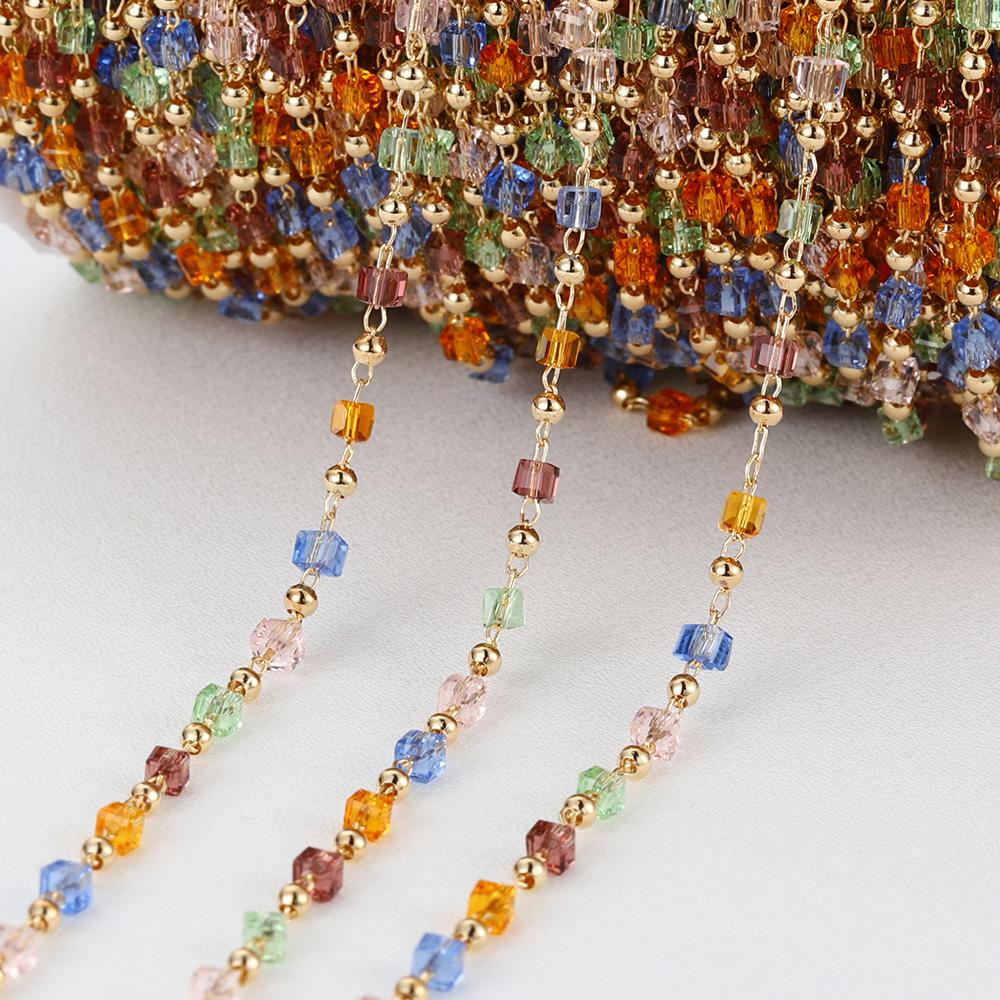 1Meter Crystal Cube Bead Chain Macaroon Colorful Bohemian Square Beads Chain for Necklace Bracelets Jewelry Making DIY