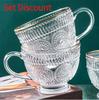 Nordic Style Retro Relief Sunflower Glass Coffee Cup Milk Cup Breakfast Cup Large Capacity 1-2 Pcs Available