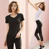 Женский быстросохнущий комплект для йоги: Топ с вырезами и короткими рукавами и облегающие брюки - летний фитнес-костюм из 3 предметов