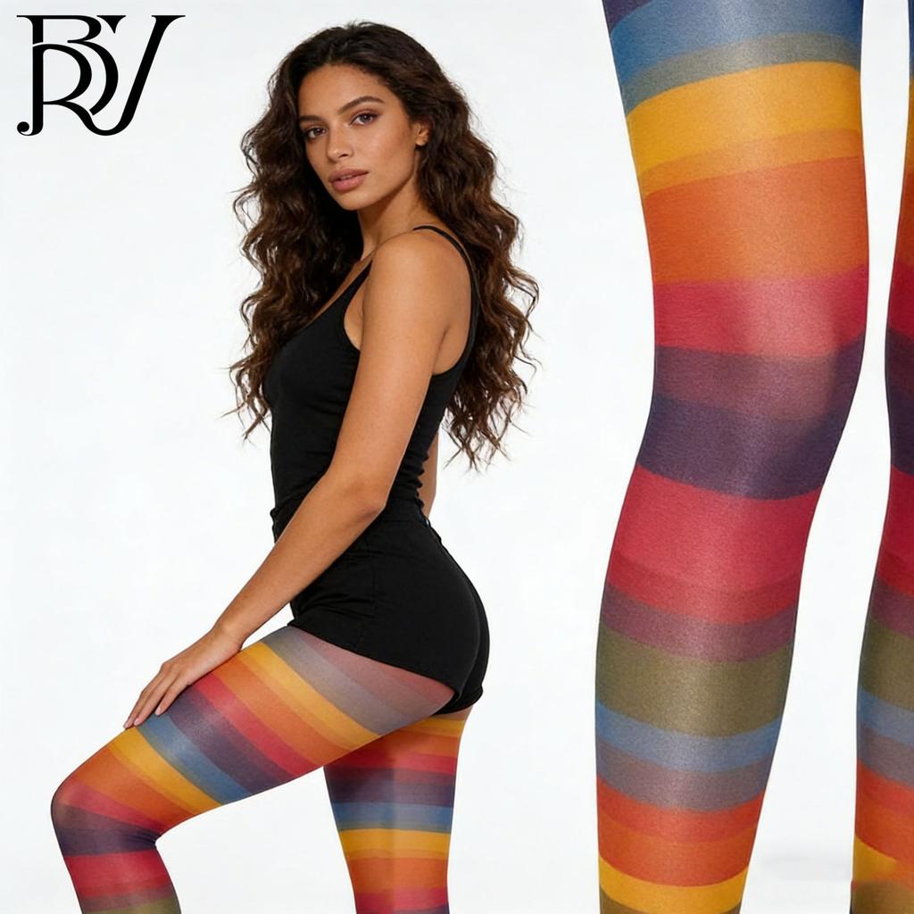 Dopamine personality rainbow socks gradual change stockings Japanese thin personality striped pantyhose party stockings