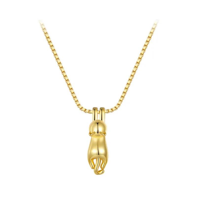 Твердое серебро 925 пробы с милым животным, ожерелье для женщин, позолоченное 14-каратное золото, кулон с изображением кота, ювелирное изделие для ее подарка на день рождения