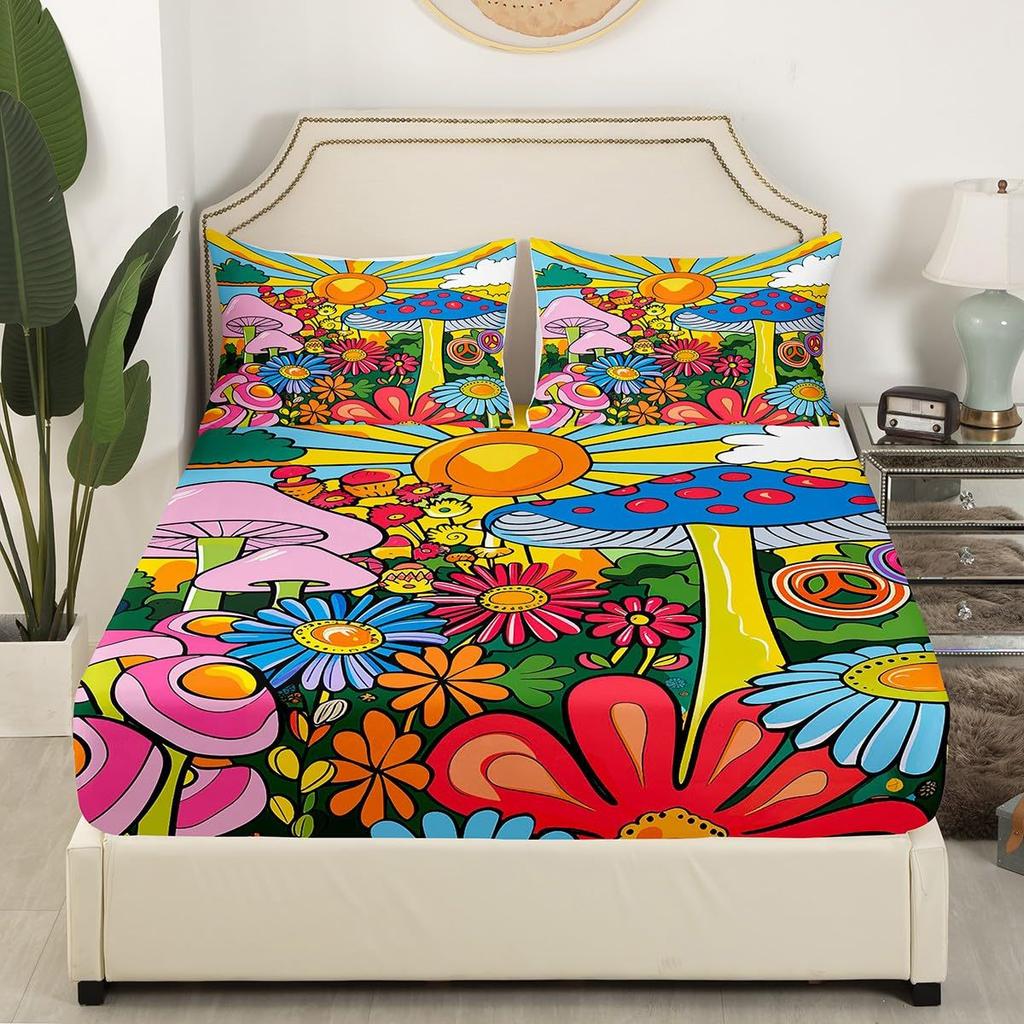 Bohemian Mushroom Pattern Bed Hat Four-Piece Bedding Set Bedroom Dormitory Bedding Decoration