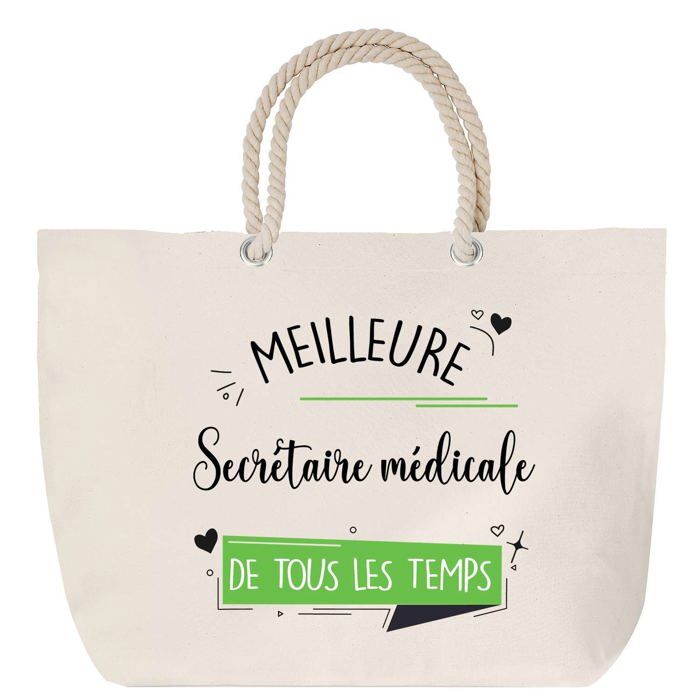 Sac de plage - PLANETEE - Secrétaire Médicale Meilleure de tous les temps - Grand format - Anse corde - Coton