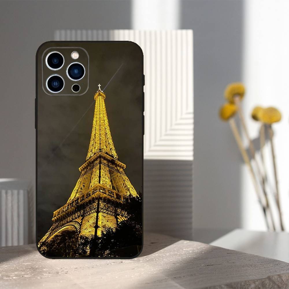 Paris landscape Eiffel Tower For iPhone 12,16,11,14,15,17,13,X,Mini,SE,XS,Plus,Pro Max,8,7,XR,Soft Silicone Black Case