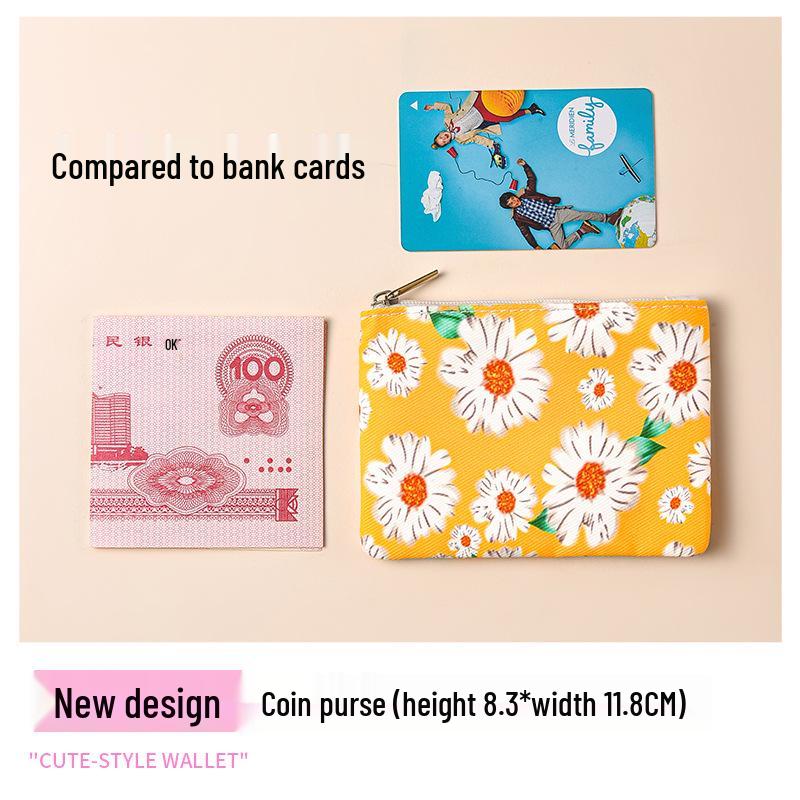 Compact Floral Canvas Wallet - Zipper Coin Purse & Card Holder
