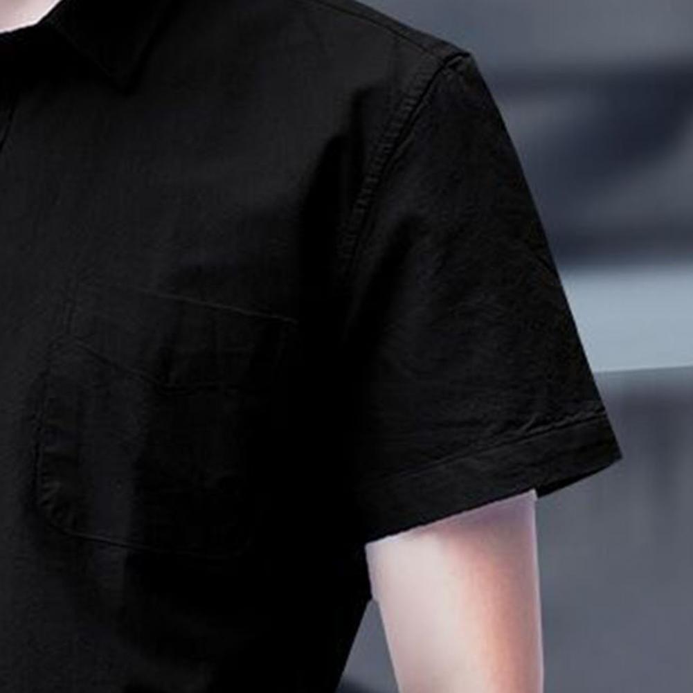 Summer Spring Men Shirt Turn-down Collar Single-breasted Loose Plus Size Solid Color Short Sleeves Street Formal Business Style