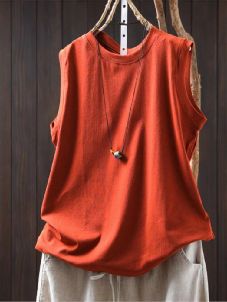 Johnature Женские повседневные топы однотонные летние безрукавки с круглым вырезом мягкие трикотажные топы