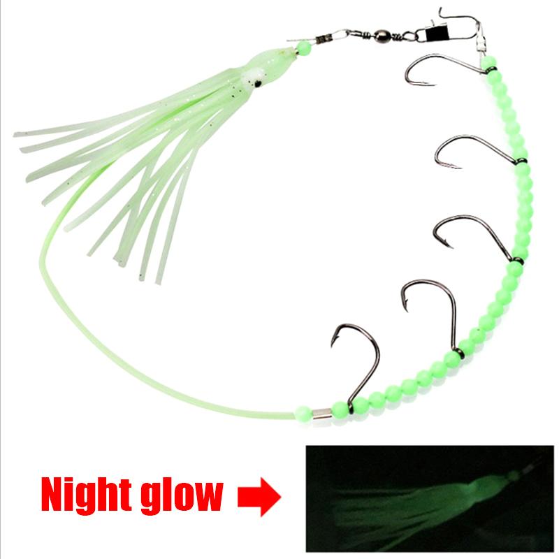 Крючки-стрингеры для морской рыбалки с наживкой Светящаяся в темноте наживка в виде кальмара с 5 крючками Крючки-стрингеры с проволокой Осьминог
