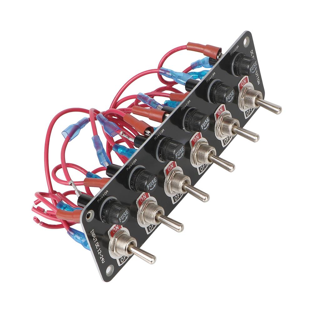 For Car RV Truck Trailer Racing Camper Marine Yachts 10A Fuse On/Off Rocker Toggle Switch 12V 24V 6 Gang Toggle Switch Panel