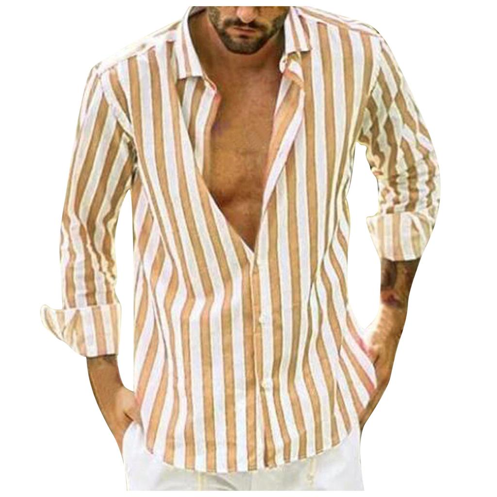 Мужская мода в вертикальную полоску Slim Fit с длинным рукавом Повседневная рубашка на пуговицах