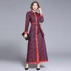 Spring Autumn Fashion Brand Designer Runway Letters Print Red Vintage Maxi Dress Women Turn Down Collar Long Sleeve Belt Lace Up Party Dresses