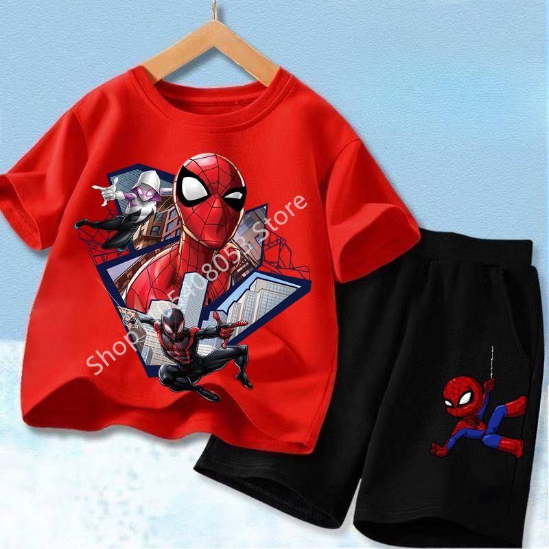 Red Spider Printed Children Print T-shirt Summer Clothes 3-12Yrs Boys Girls Short-sleeved Top+Shorts Casual Sports Set Clothing