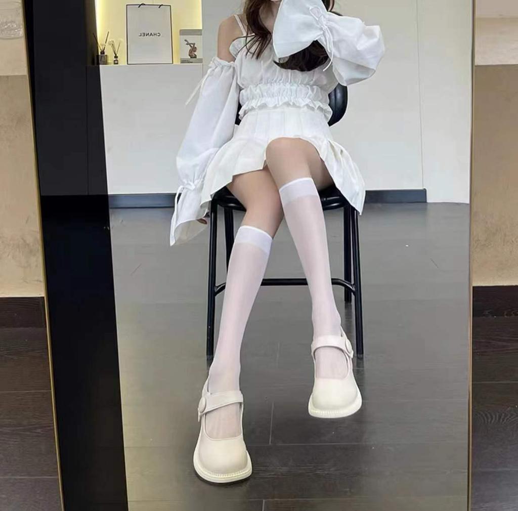 Красные сексуальные чулки до бедра: Ультратонкий черный шелк с красной строчкой