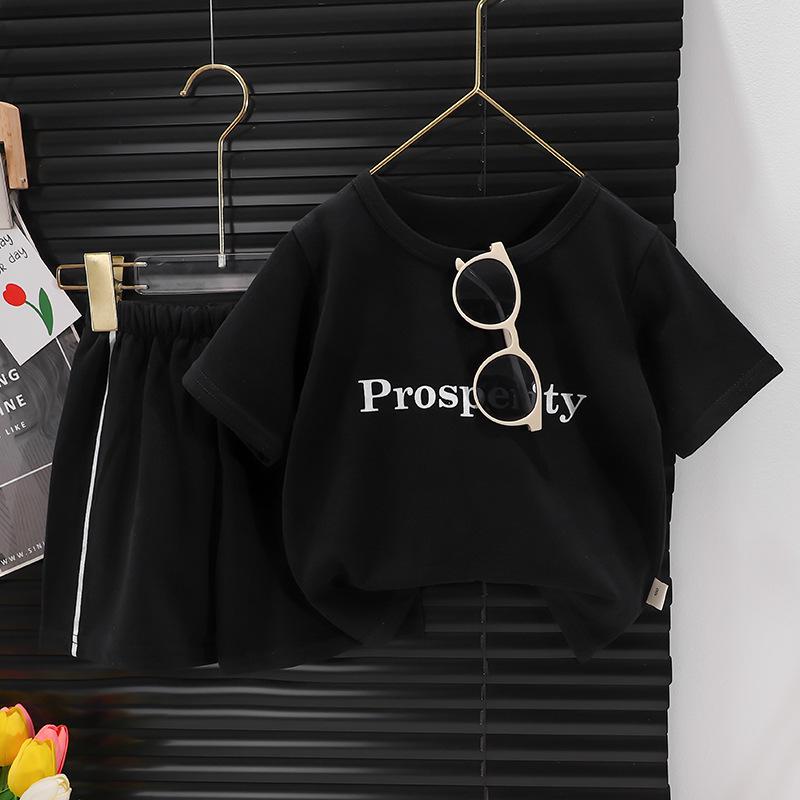 2024 Детский комплект полосатых футболок с коротким рукавом - Летняя одежда в корейском стиле для мальчиков и девочек