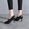 Women's Shoes 2025 Early Spring New Fashion Pointed Deep Mouth Small Single Shoes Black First Layer Cowhide Black Thin High Heels