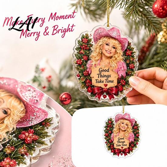 Dolly Christmas Ornament Ornament 2D Acrylic Collectible Hanging Decor Memorial Country Cowgirl Inspired Ornaments Music Theme Blonde Pendant