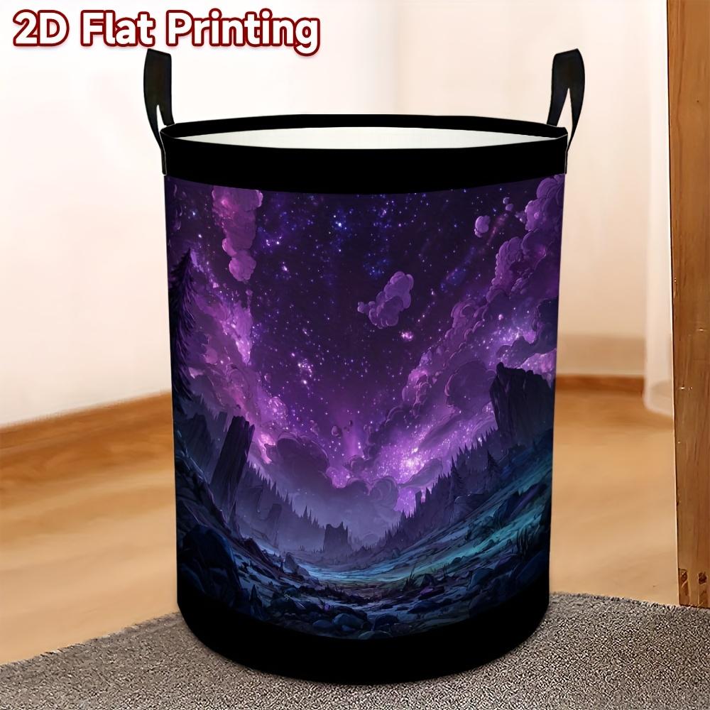 One 2D Printed Round Laundry Basket, Sky Dreamy Modern Creative Design, Made of Polyester Fabric with Handles, High-quality Foldable Design, Spacious,