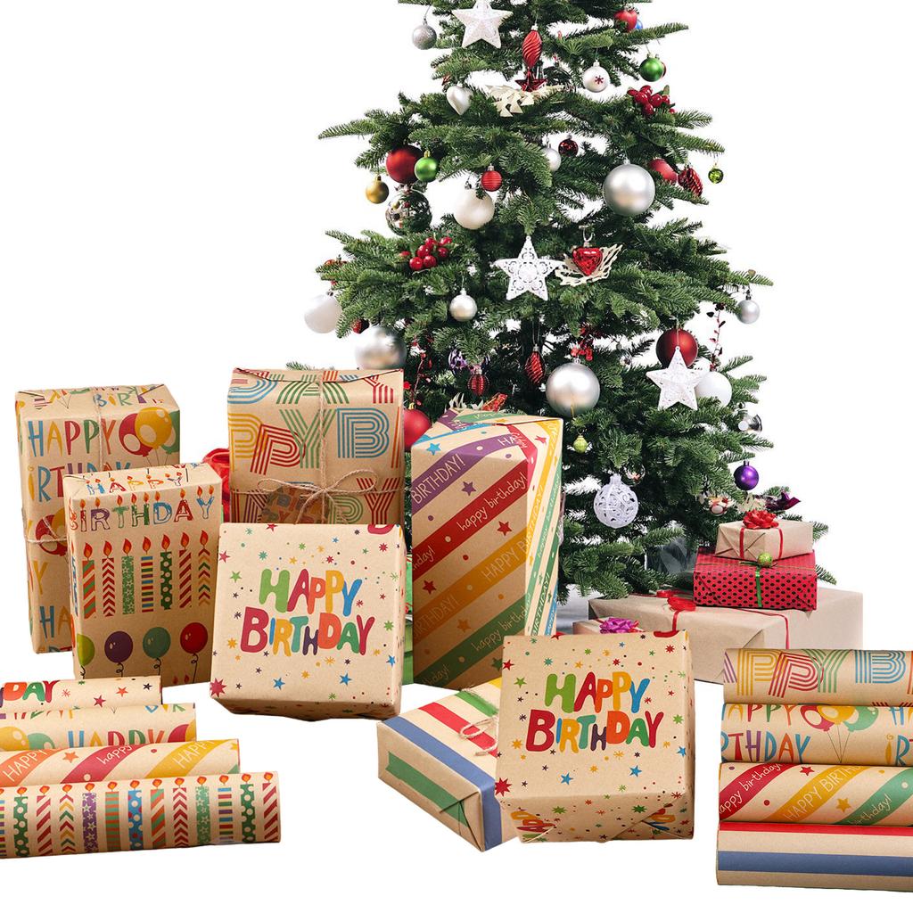 Набор упаковочной бумаги для подарков на день рождения Уникальная упаковочная бумага с узором для подарков на день рождения с бирками и соломенной веревкой