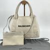 BALENCIAGA 2-в-1 Синий Cabas XS Сумка Ручная Сумка На Плечо Холст с Кошельком Кожа Цвет Слоновой Кости Белый Серый 390346