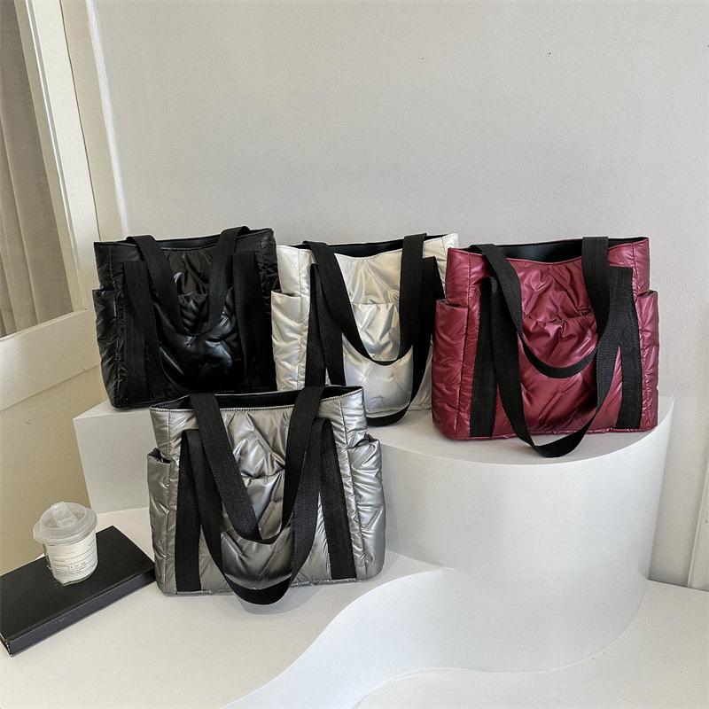 Повседневная большая сумка для женщин, космическая хлопковая сумка на плечо, большая вместительная женская пышная сумка, стеганая рабочая сумка для покупок