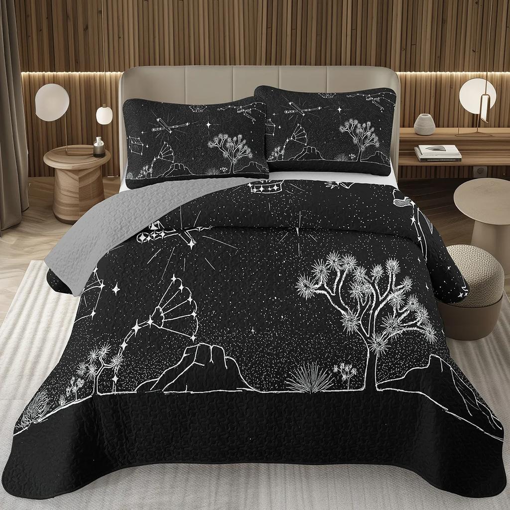 Комплект лоскутного одеяла «Звездное небо Галактика» 2/3 предмета, Комплект покрывала с геометрическими линиями, Комплект покрывала «Астрология 12 созвездий Зодиака» Твин Кинг