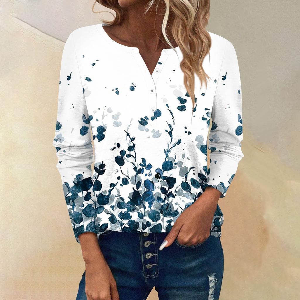 Женские футболки с длинным рукавом и пуговицами, повседневные туники с V-образным вырезом, женские повседневные топы