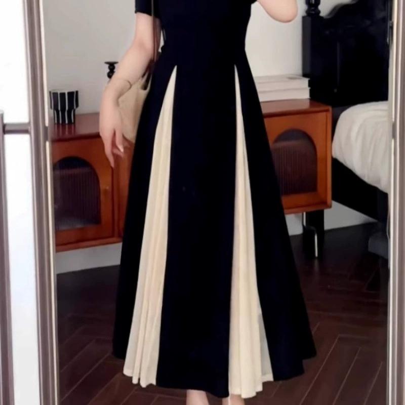 Large French Mesh Patchwork Chic Dress for Women In Summer, with A Fat and Waist Cinching Temperament, Small Black Dress