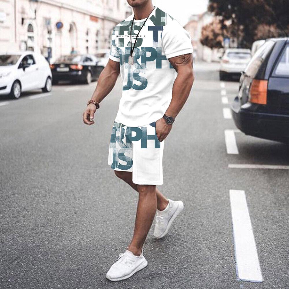 2025 Повседневная мода Красивый мужской комплект футболка шорты Летние дышащие удобные мягкие мужские свободные шорты одежда большого размера