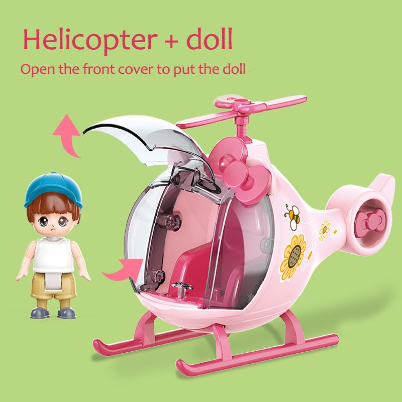 Children's Q Version Aircraft Model Cute Cartoon Aircraft Scene Toy Set With Doll Kids Play House Toy Accessories Birthday Gift