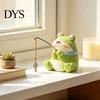 Modern Desktop Plant Holder Leisure Fishing Frog/Cat/Panda/Bear Statue Ornaments, Clear Mini Vases Miniature Cute Animal Ornaments Figurines