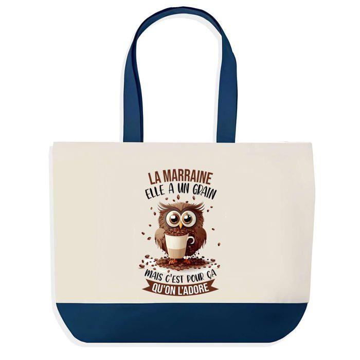 Tote bag - PLANETEE - Marraine Chouette Grain Marraine - Bleu - Coton - 40 x 45 cm