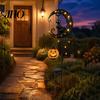 Hanging Pumpkin Halloween Decor Solar Garden Stake Light, Metal Black Cat & Moon Waterproof Crescent Pathway Lights Decorations for Lawn Patio