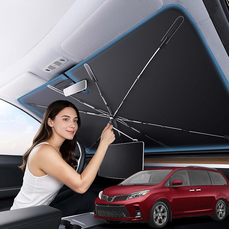 Zanch 2025 Улучшенный автомобильный солнцезащитный козырек на лобовое стекло [Охлаждение на 42°C] С покрытием для теплоизоляции, Складной солнцезащитный зонт с гибкой ручкой и ребрами,