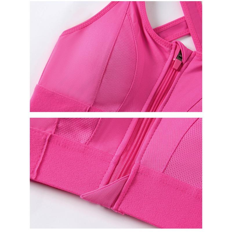 Plus Size Women Adjustable Zip Sports Bra Seamless Yoga Bra Cross Back No Underwire