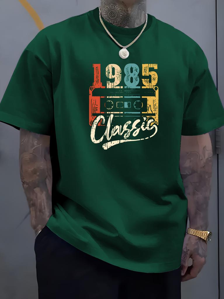 Unisex Black Crew Neck Tee Retro Multicolor Cassette Tape 1985 Classic Distressed Vintage Music Born Year Soft Cotton Male Tops