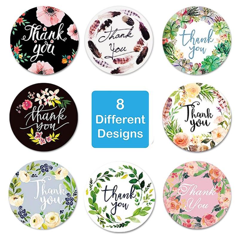 500pcs/roll Round Floral Thank You Stickers Envelope Seal Sticker