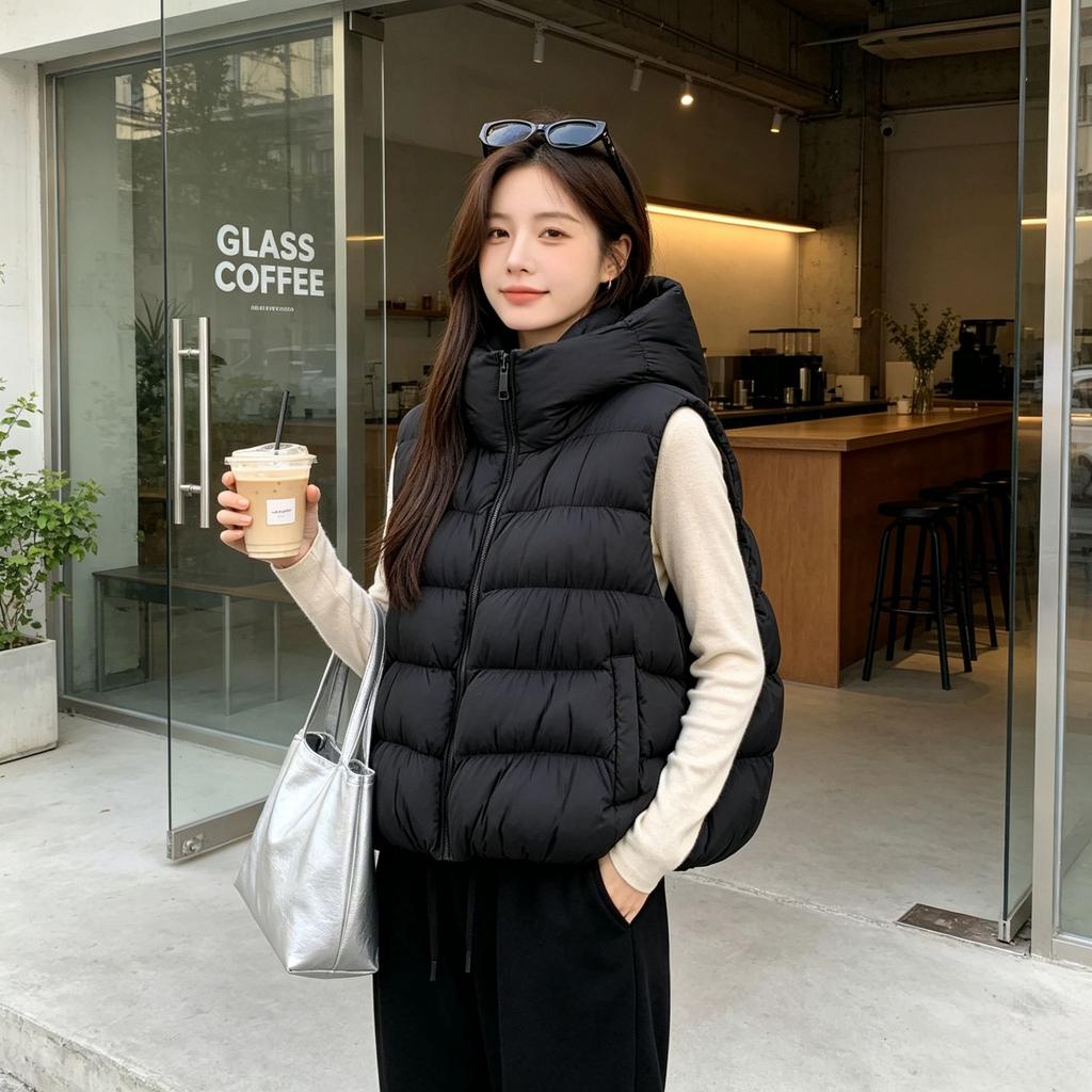 Autumn and winter vest new hooded cotton vest vest fashionable warm loose women's coat outside