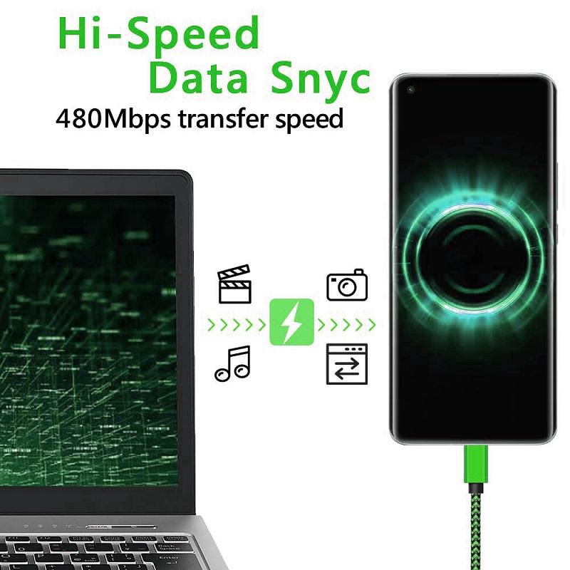 USB Type C Cable 2.4A Fast Charging Nylon Braided Wire Charger Cable For Samsung Huawei Xiaomi Android Mobile Phone Accessories