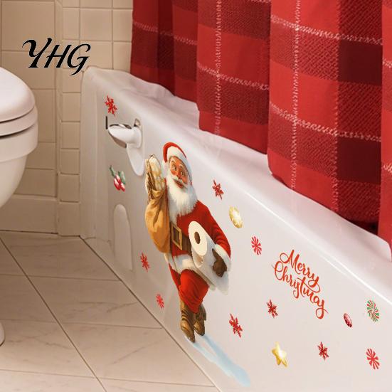 Funny Santa Claus Toilet Stickers Christmas Seat Decal, Waterproof PVC Bathroom Lid Decoration Festive Wall Art for Holiday Home Decor, Removable Self
